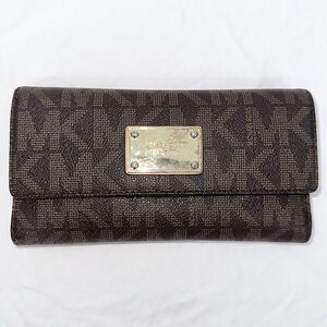 Michael Kors Women's Jet Set Large Checkbook Wallet Brown Signature MK Monogram